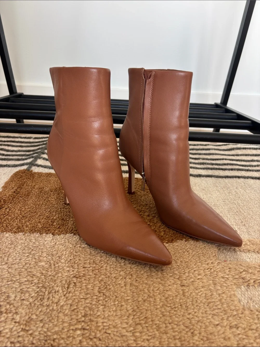 Marc Fisher Brown Leather Pointed Ankle Booties with Side Zip